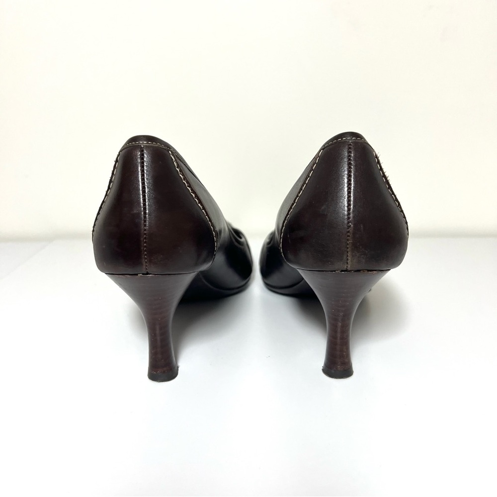 Circa Joan & David Dark Brown Leather Loafer 3” Heel With Gold Buckle Size 9 M - Picture 5 of 10